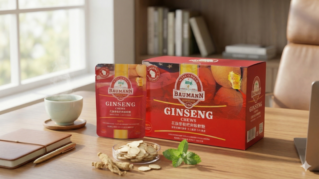 美國寶曼花旗參枇杷爽喉軟糖12包經濟盒